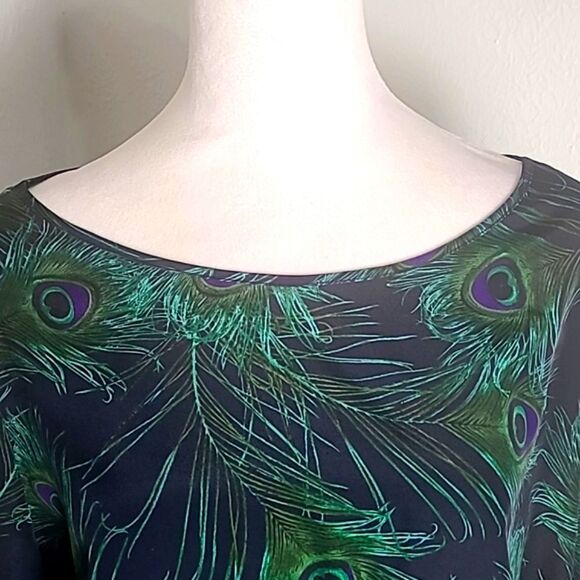 Michael Kors Green Peacock Blouse, Wide Elastic Waistband, Size Large - Picture 4 of 10